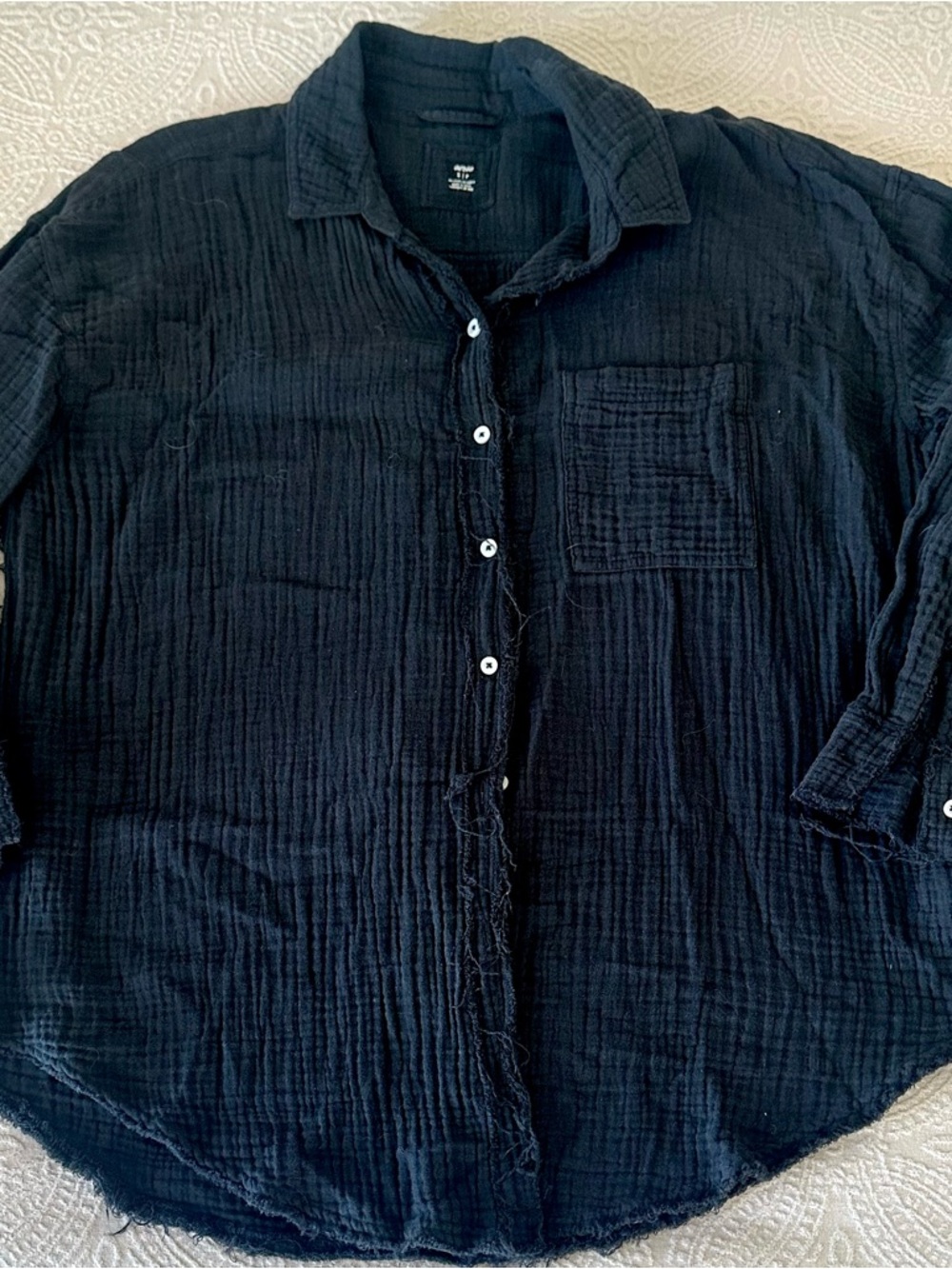 Ladies Aerie Black Long Sleeve Oversized Button Down Beach Boho Small
